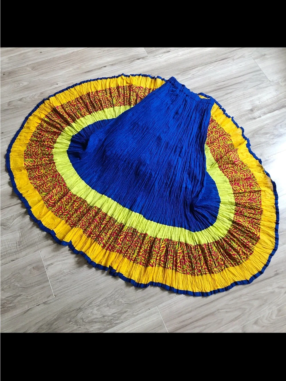 ✨ Vintage Y2K Cobalt Blue Tiered Cotton Gauze Maxi Skirt Colorblock Boho XS/S